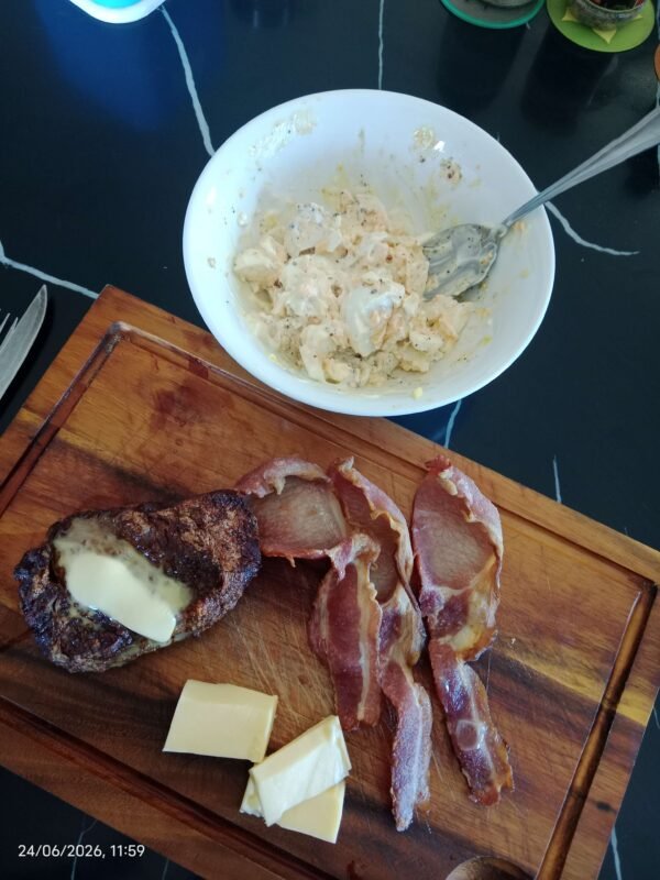 Lunch-ribeye steak and bacon