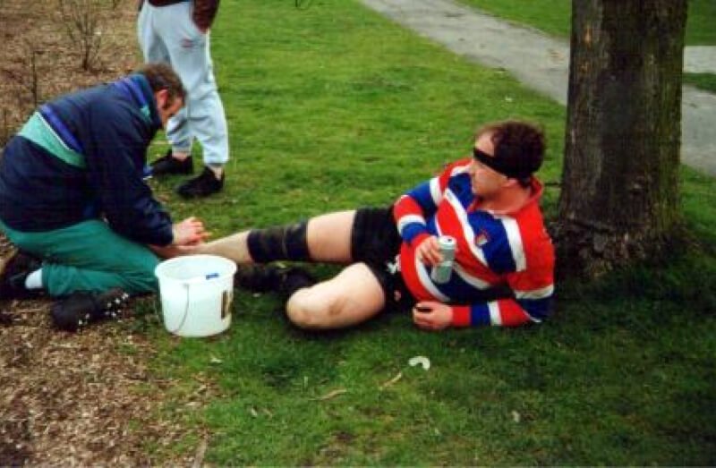 Russ with a Broken Leg and a Beer