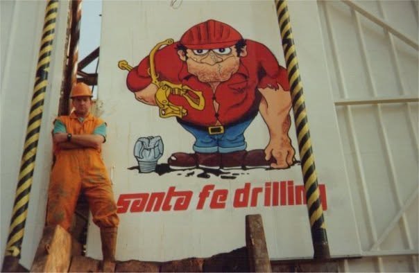 Russ Crowley working on the Santa Fe 'Monarch'. A North Sea jack-up drilling rig during his offshore drilling career