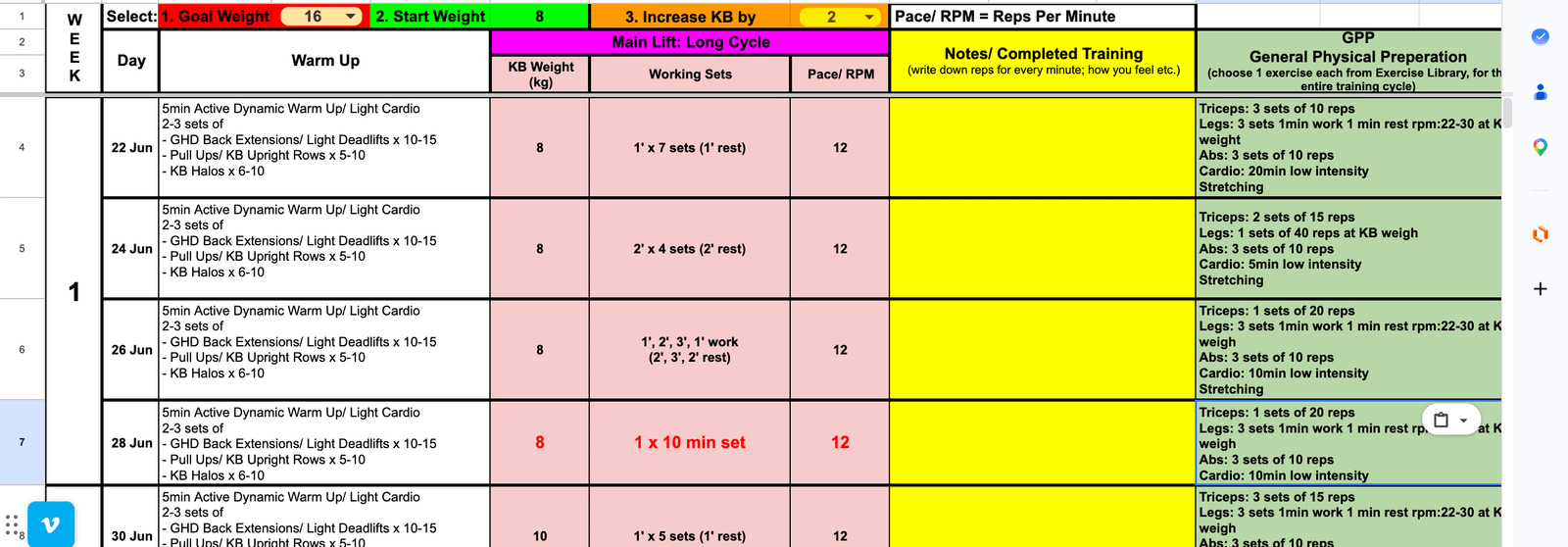 Training Log - week 1 to NorCal